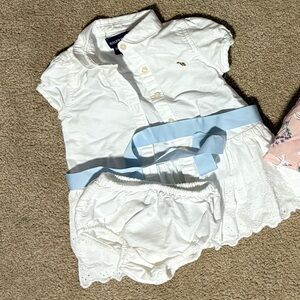 Ralph Lauren White Eyelet Dress with Light Blue Sash and Bloomer